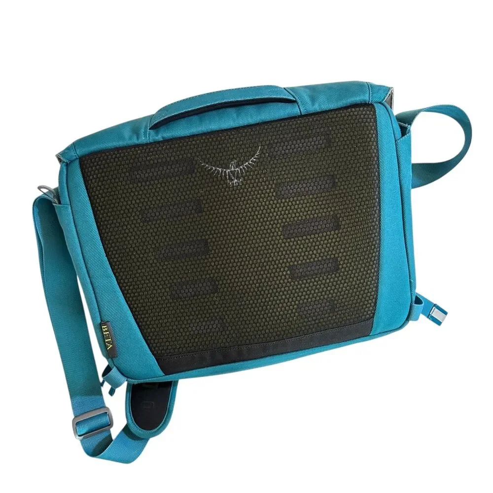 Osprey Teal Canvas Shoulder Laptop Bag Adjustable Strap Fleece Lined‎ Flaw Noted